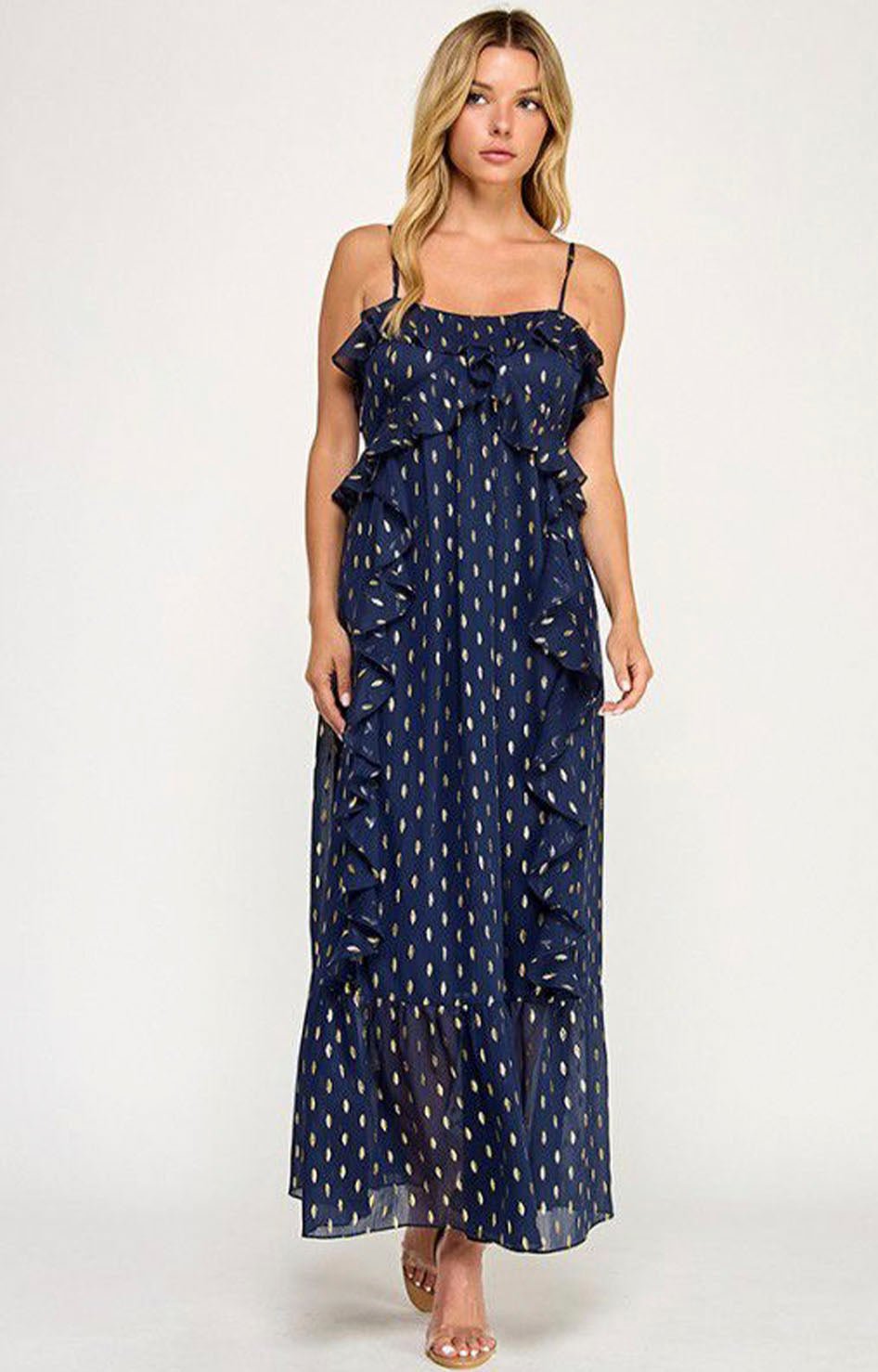 vestido azul polkadot