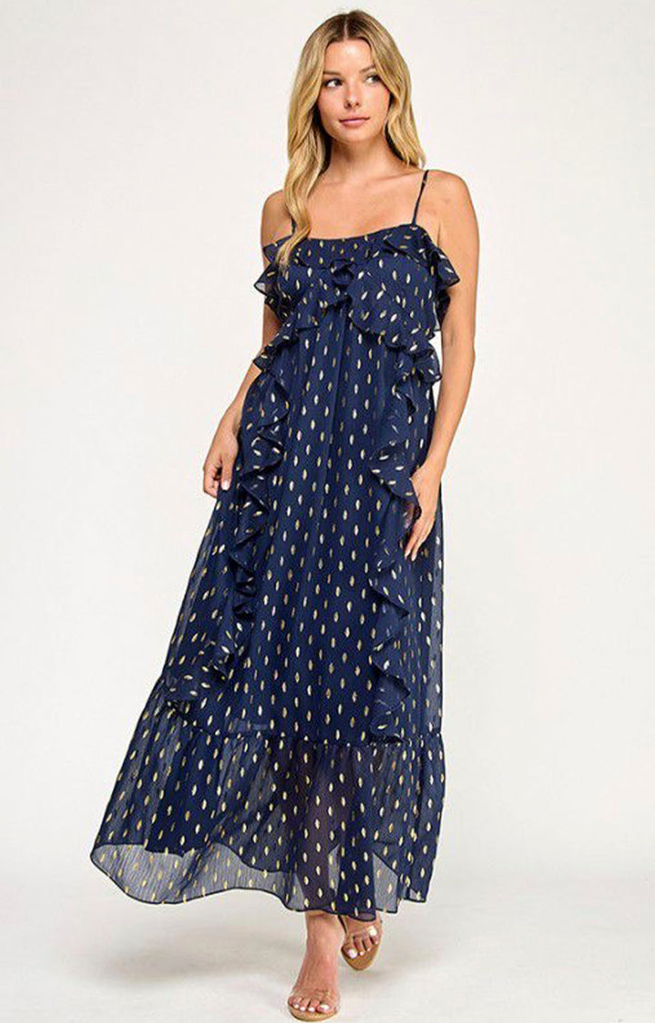 vestido azul polkadot
