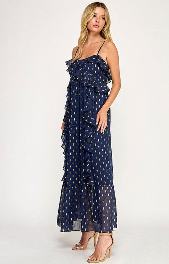 vestido azul polkadot