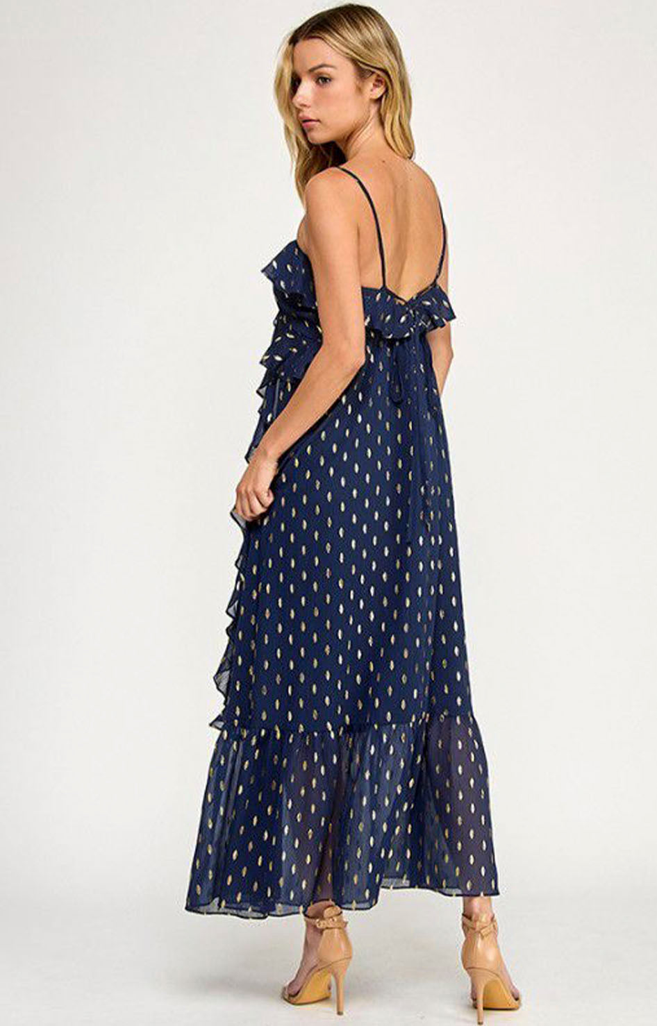 vestido azul polkadot