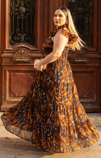 Vestido estampado con mangas drapeadas
