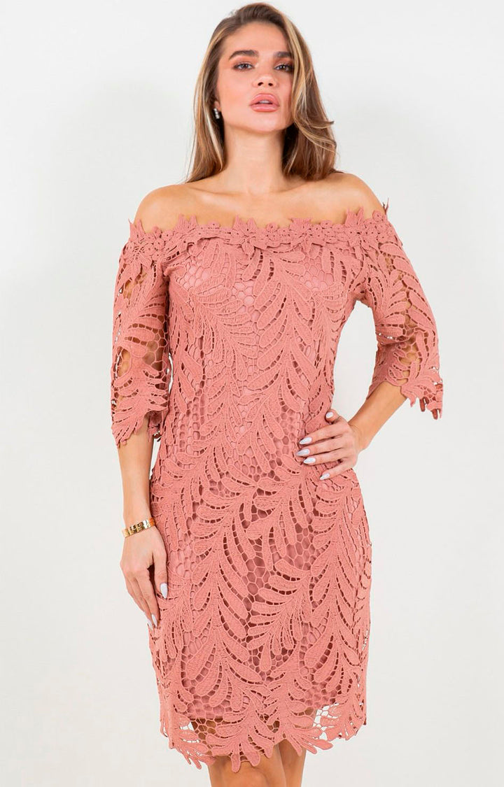 Vestido rosa de guipiur con mangas - VESTIDO Boutiquemirel 