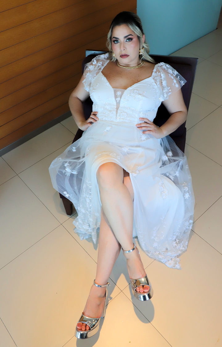 Vestido blanco largo con brillos - VESTIDO Boutiquemirel 