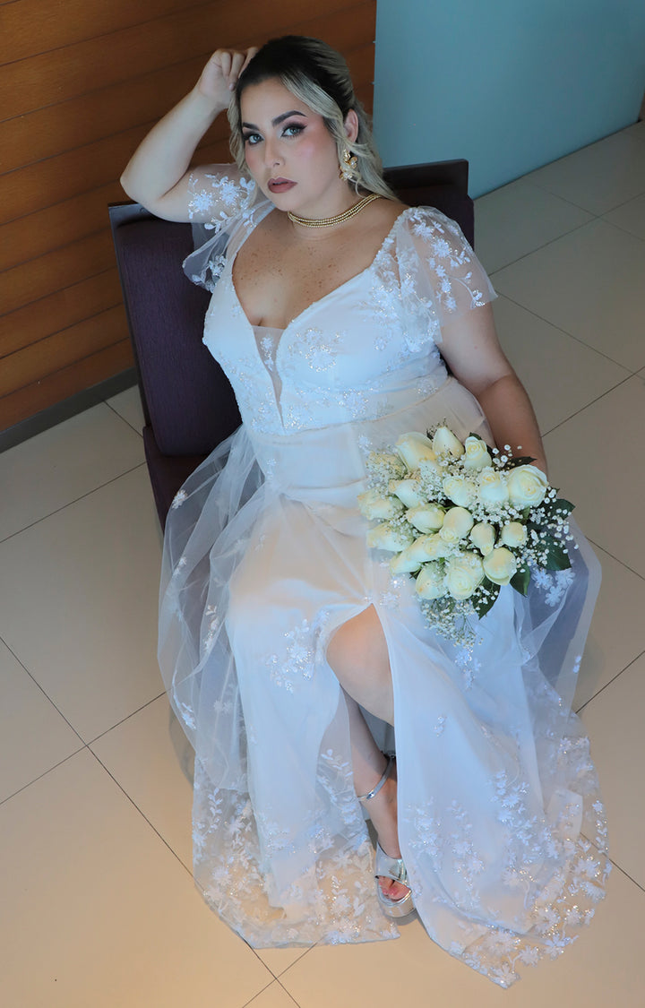 Vestido blanco largo con brillos - VESTIDO Boutiquemirel 