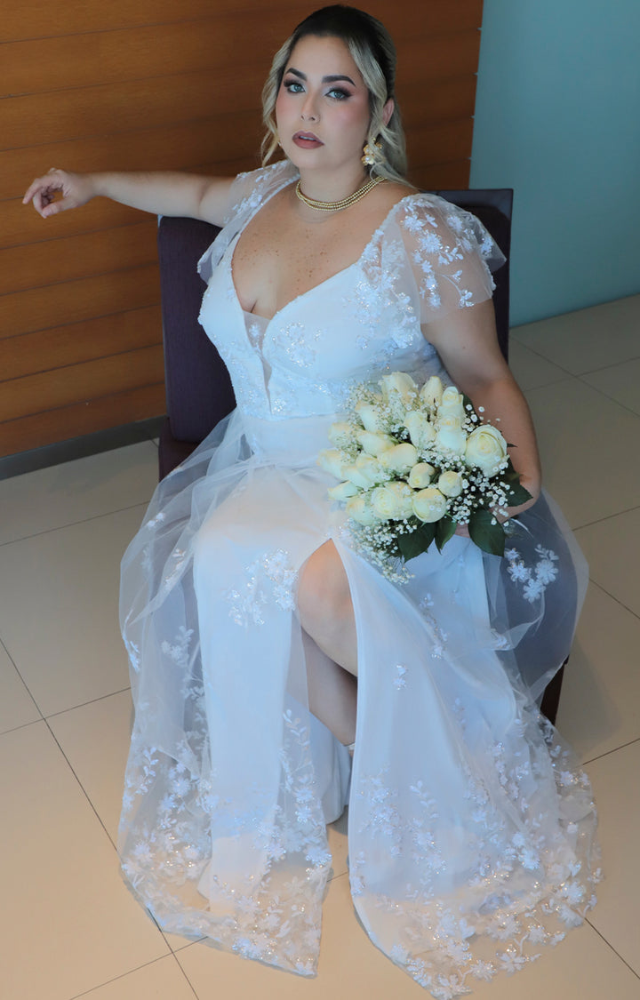 Vestido blanco largo con brillos - VESTIDO Boutiquemirel 