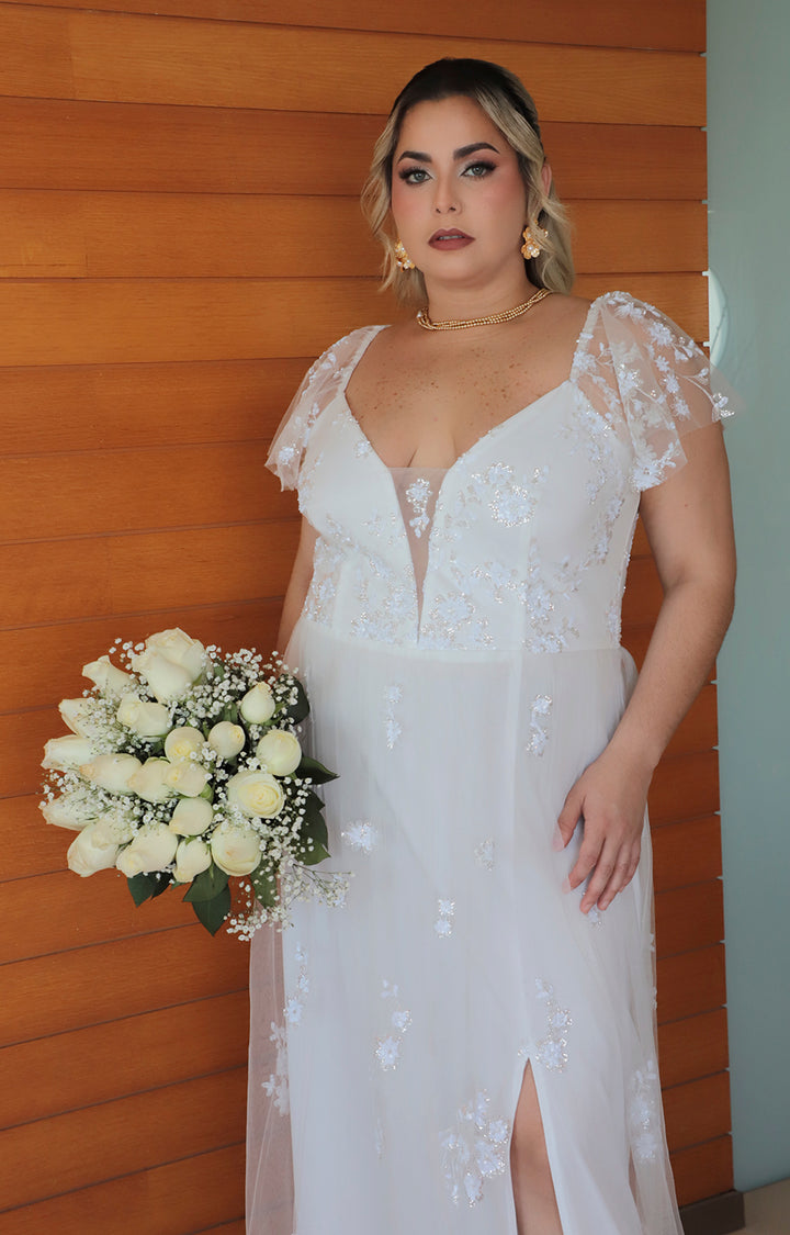 Vestido blanco largo con brillos - VESTIDO Boutiquemirel 