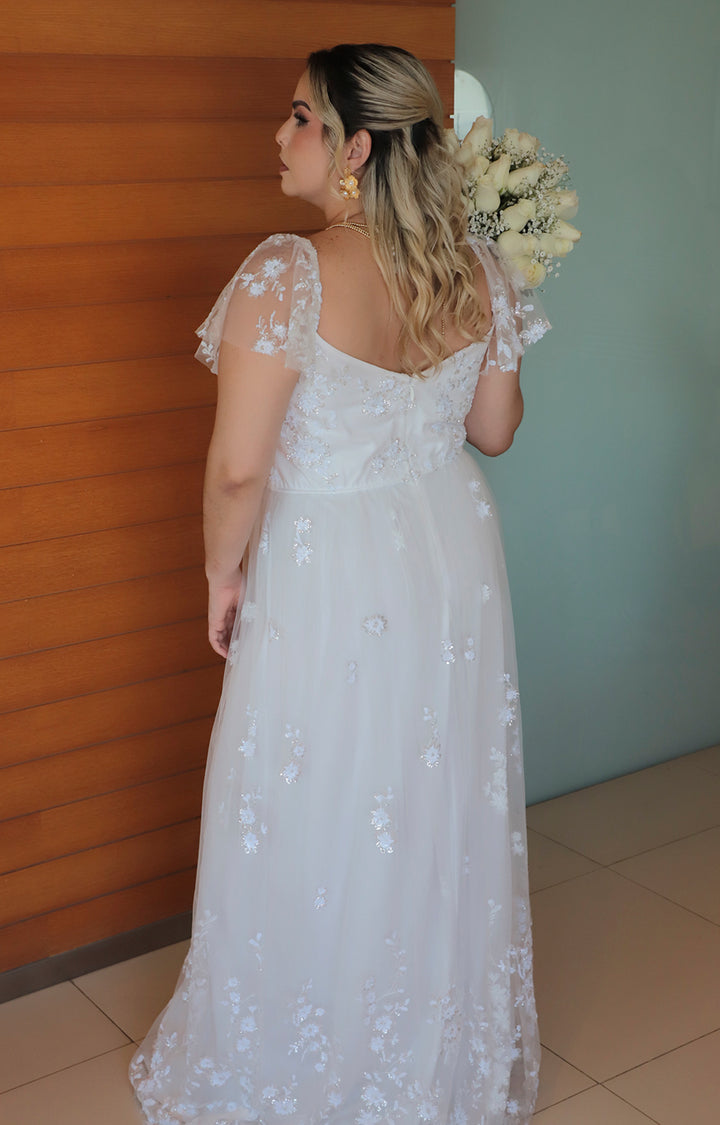 Vestido blanco largo con brillos - VESTIDO Boutiquemirel 