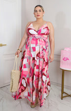 Vestido estampado en tonos rosas