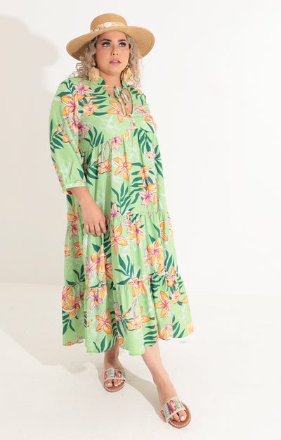 Vestido verde con flores naranja - VESTIDO Boutiquemirel 