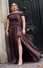 Vestido vino drapeado satinado