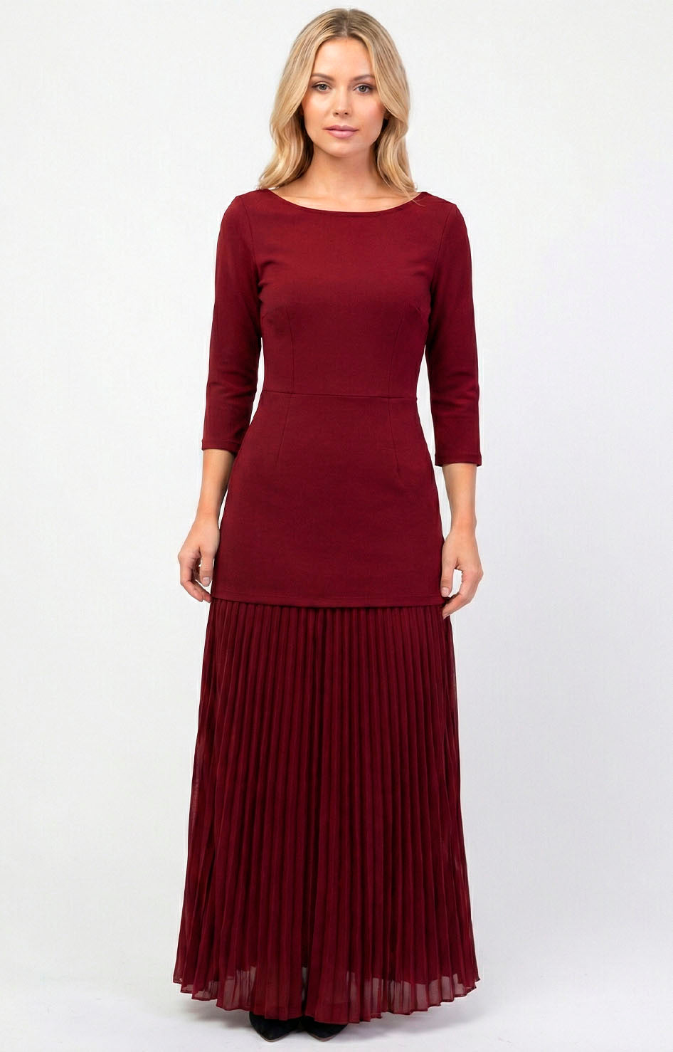 Vestido vino con plisado - VESTIDO Boutiquemirel 