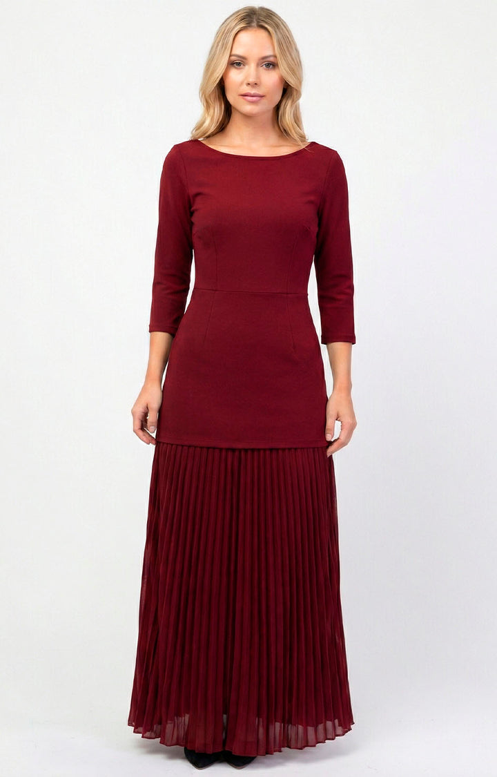 Vestido vino con plisado - VESTIDO Boutiquemirel 