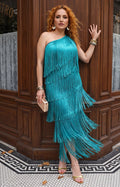 Vestido azul con flecos