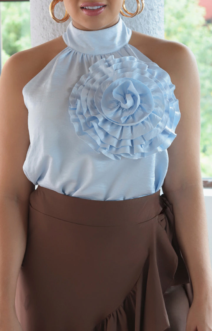 Blusa azul con flor - BLUSA Boutiquemirel 