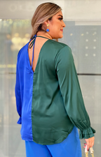 Blusa verde y azul satinada - Boutiquemirel