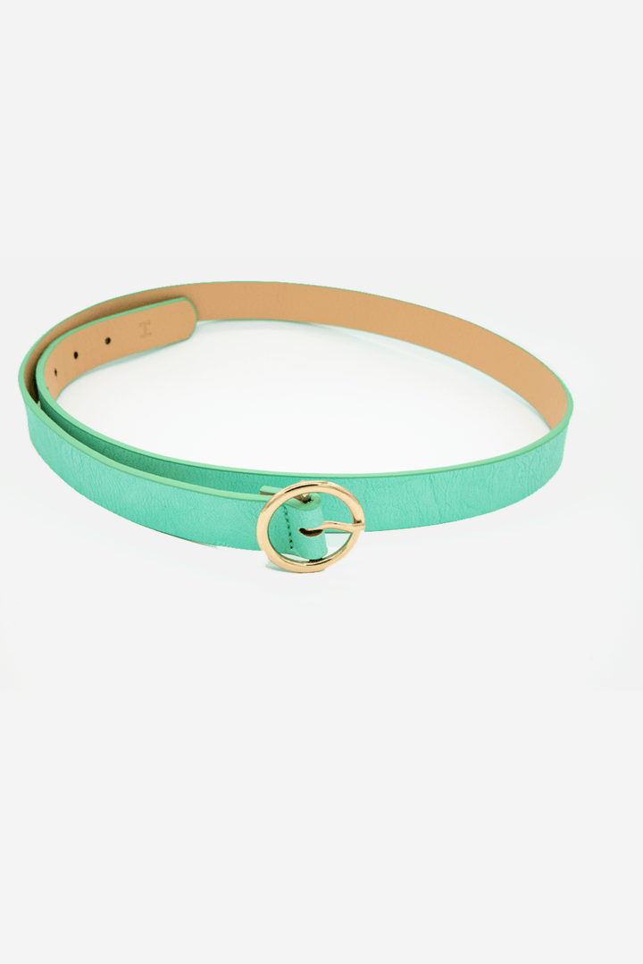 CINTO MENTA CON HEBILLA OVALADA DORADA - Boutiquemirel